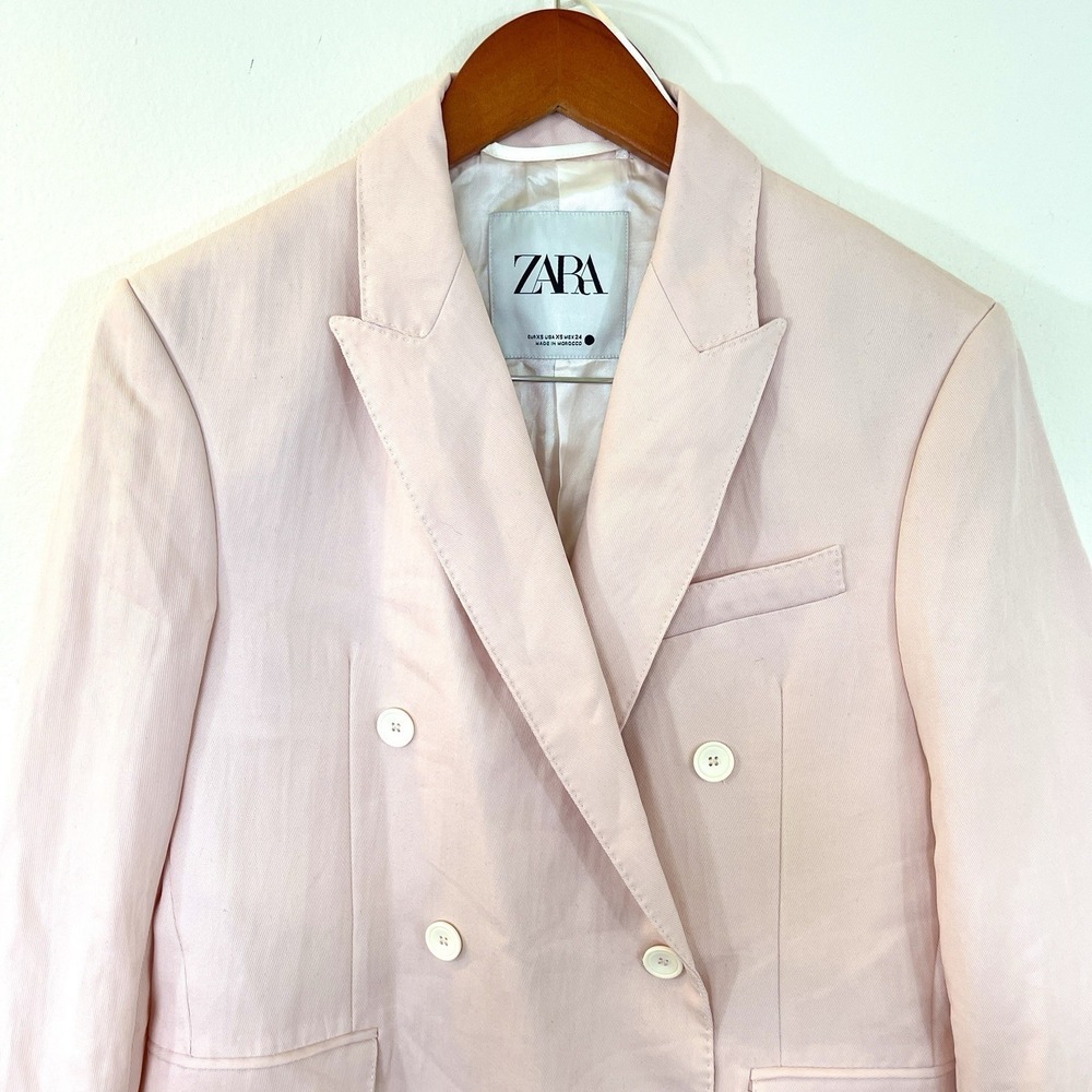 Zara Womens Double Breasted Blazer Jacket Size XS Light Pink Lapel Collar - Picture 2 of 9